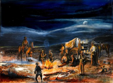 Der Chuck Wagon Nachtmond Lagerfeuer durch Rahming Ölgemälde